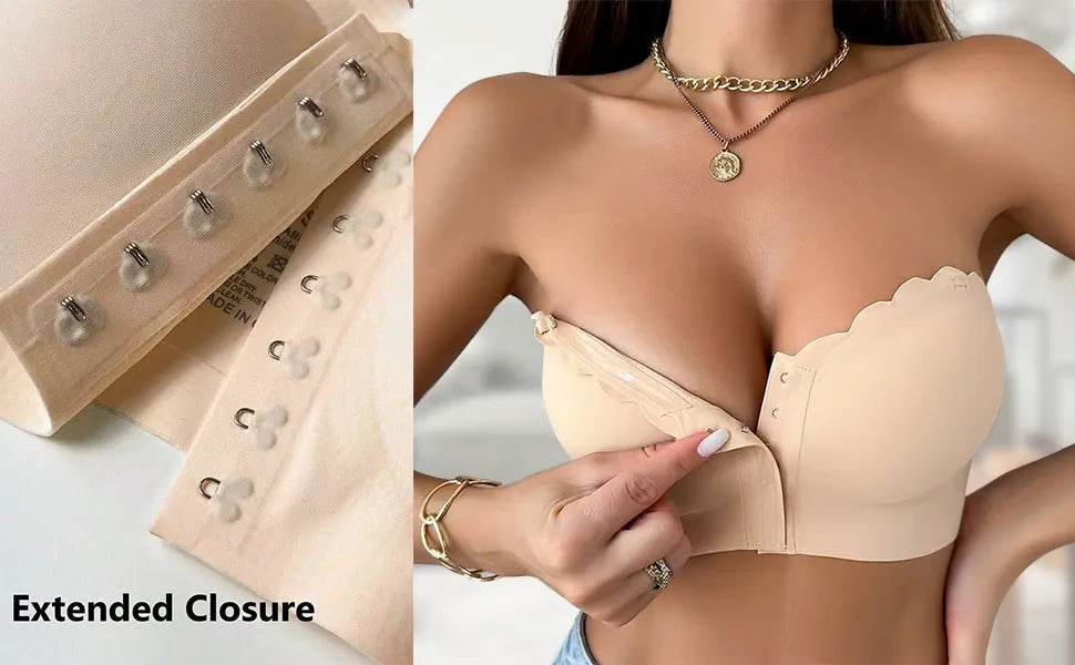 Seamless Front Closure Strapless Bandeau Bra