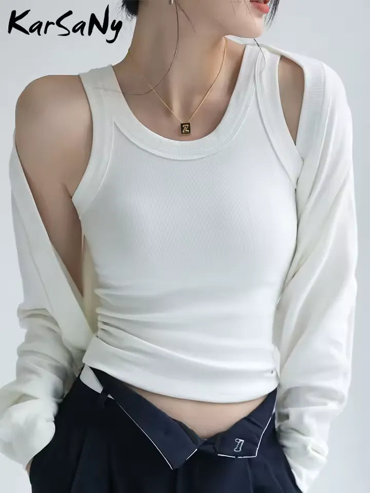 Astronomical white top with built-in bra for women