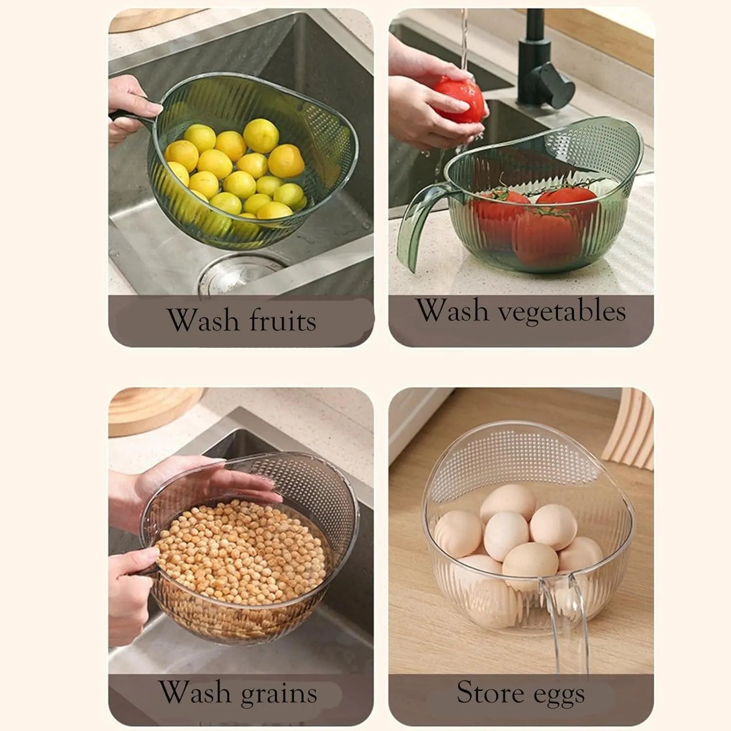 2 PCS 2-In-1 Multifunctional Rice Strainer