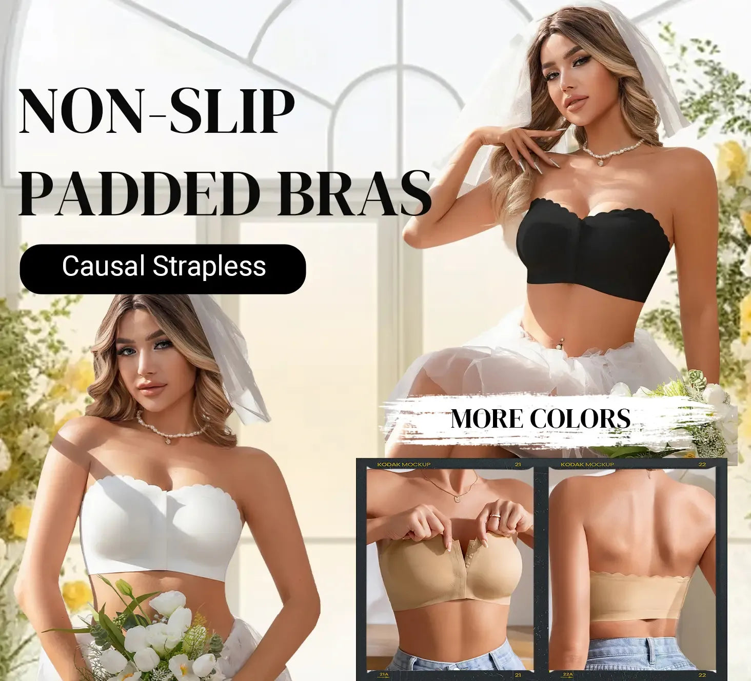 Seamless Front Closure Strapless Bandeau Bra