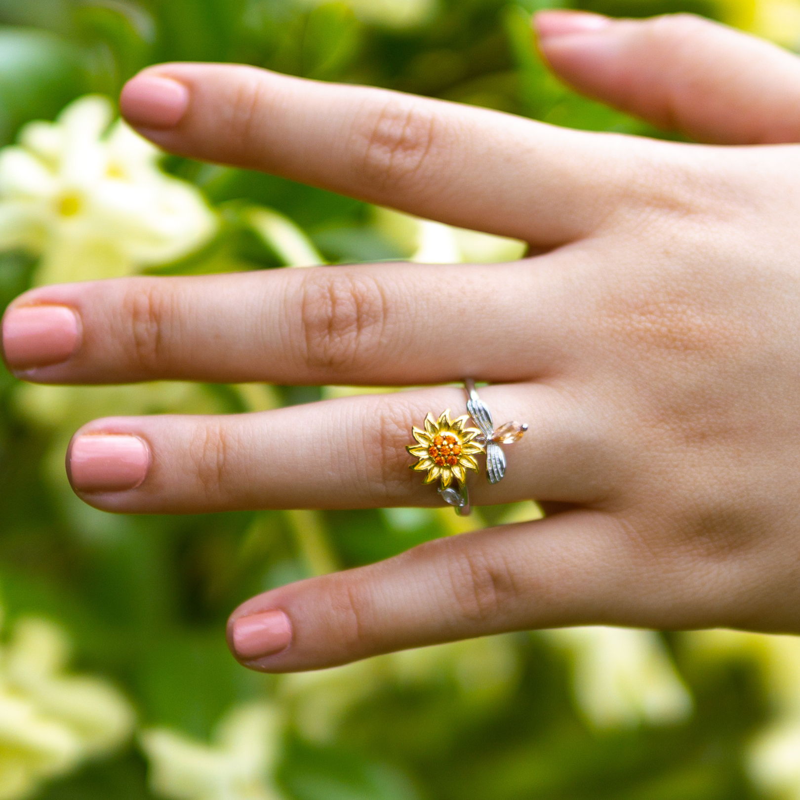 Spinning Bee & Sunflower Ring