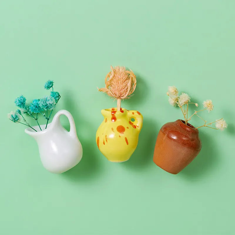 Cute Plant Ceramic Vase Fridge Magnets