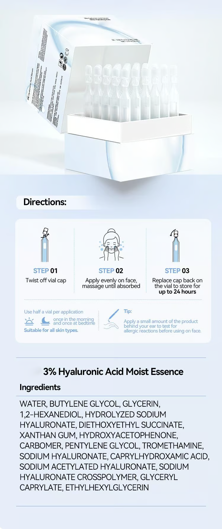 🔥Ultra-Hydrating Serum -Vegan | 3% Hyaluronic Acid Glass Skin Single-Use Vials Skincare Comfort