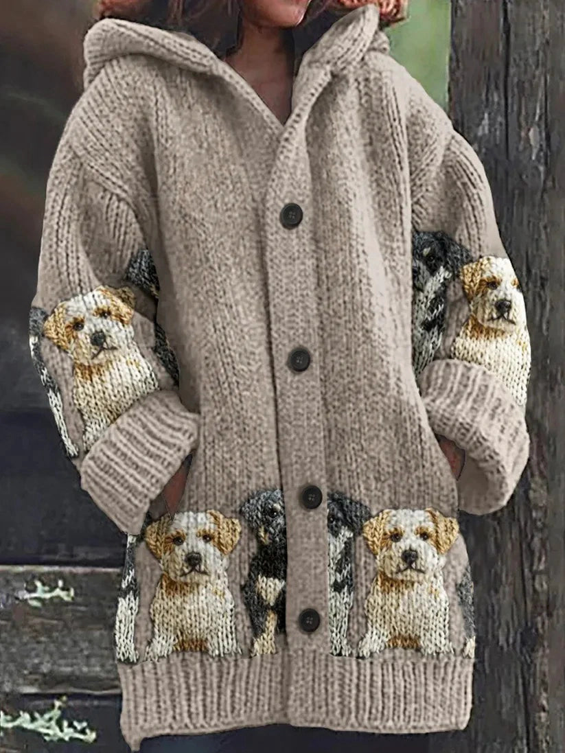 Whimsical Animal Print Button-Up Sweater