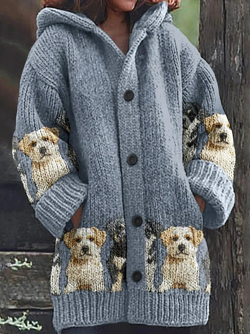 Whimsical Animal Print Button-Up Sweater
