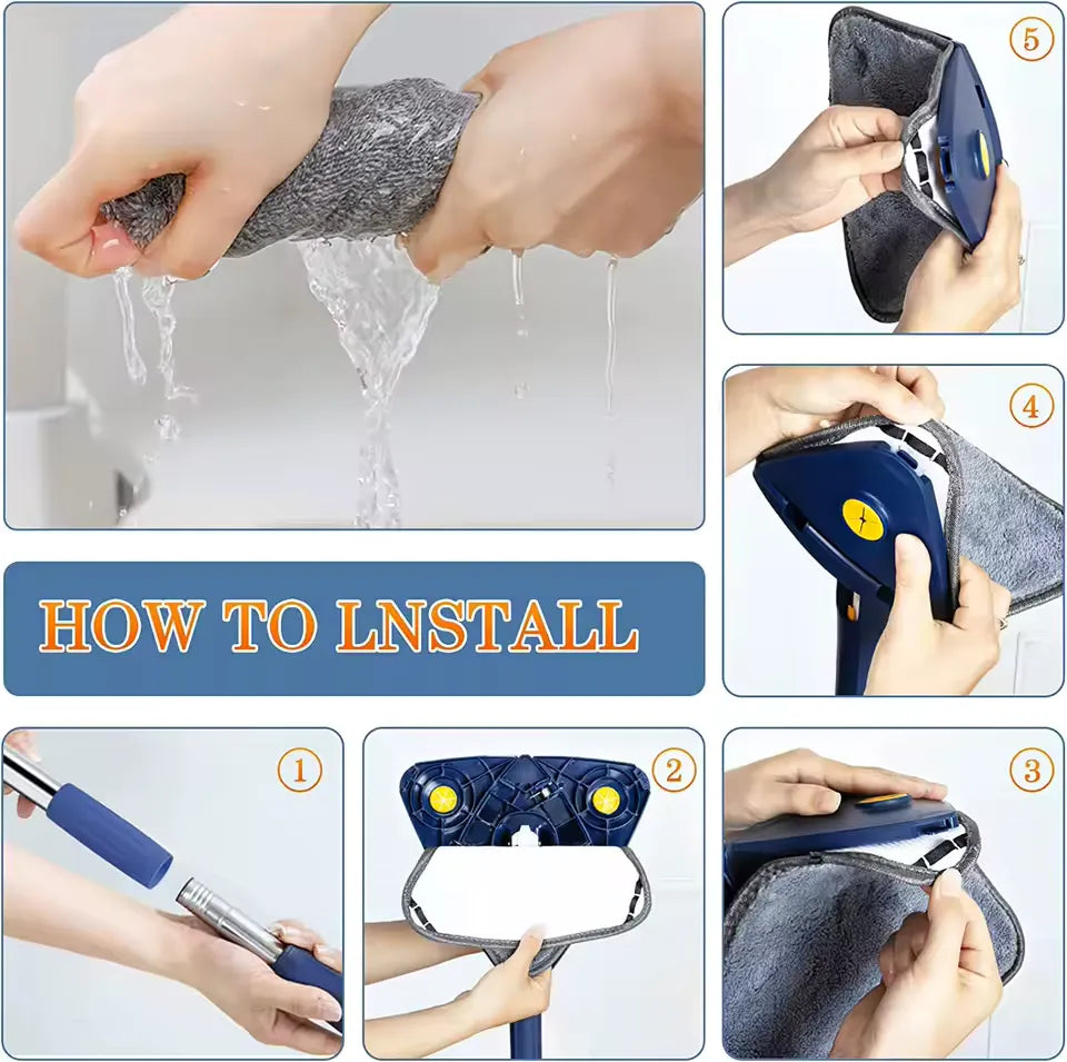 360° Rotatable Adjustable Cleaning Mop Extendable Triangle Mop with Long Handle Multifunctional Microfiber Wet and Dry Mop