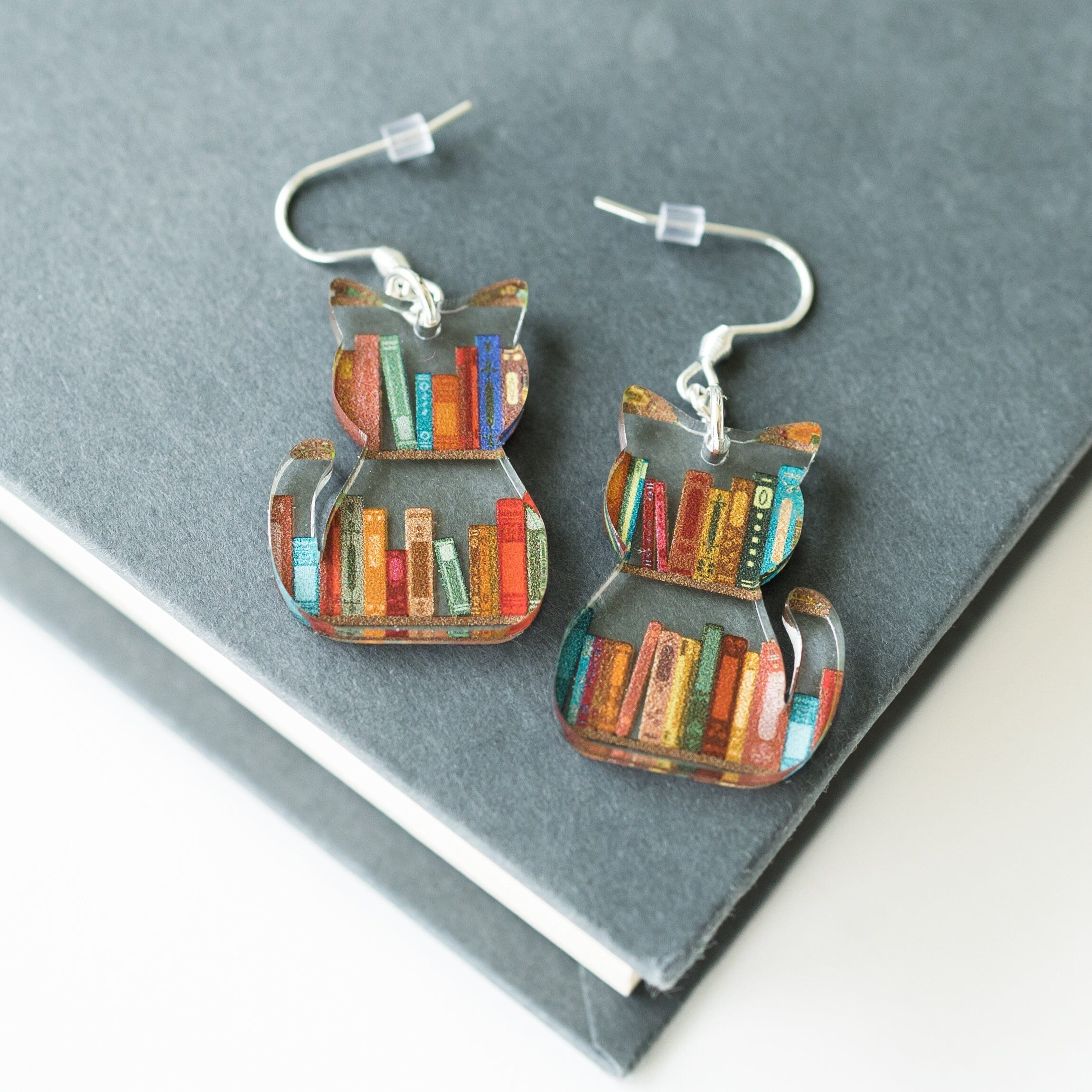 Cat Earrings With Books