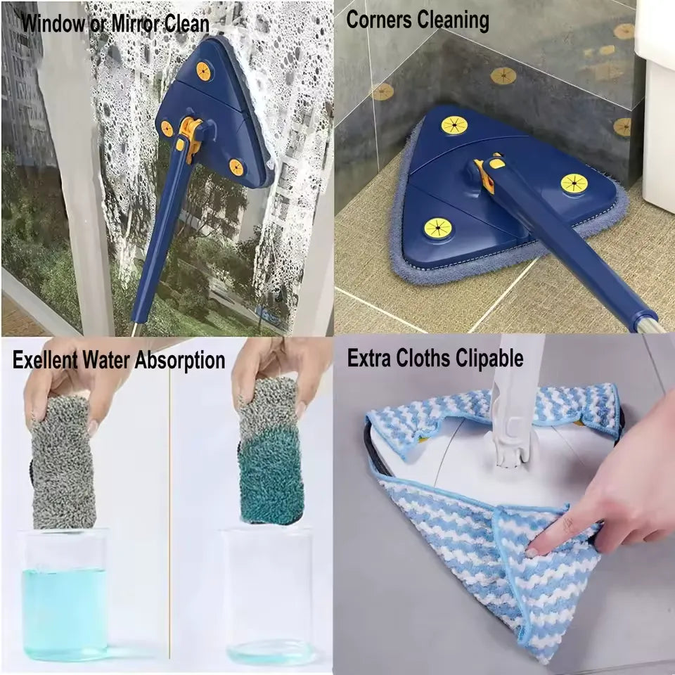 360° Rotatable Adjustable Cleaning Mop Extendable Triangle Mop with Long Handle Multifunctional Microfiber Wet and Dry Mop