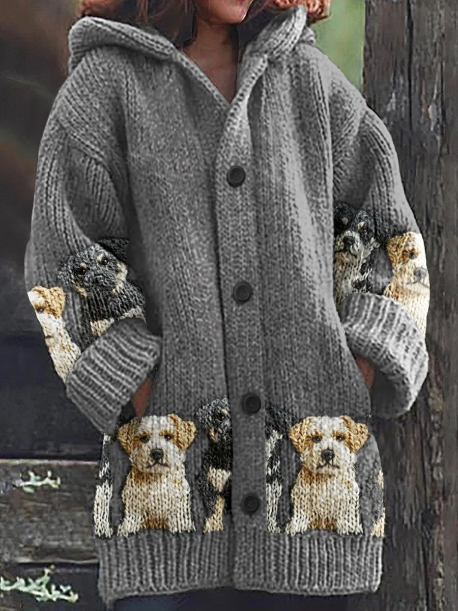 Whimsical Animal Print Button-Up Sweater