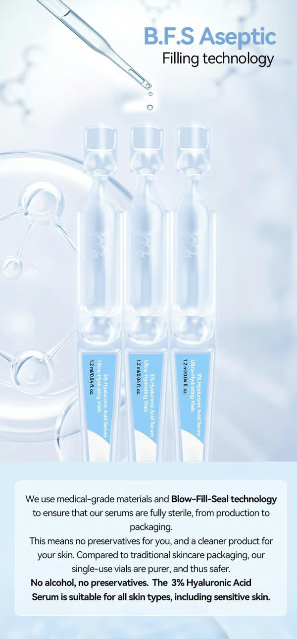 🔥Ultra-Hydrating Serum -Vegan | 3% Hyaluronic Acid Glass Skin Single-Use Vials Skincare Comfort