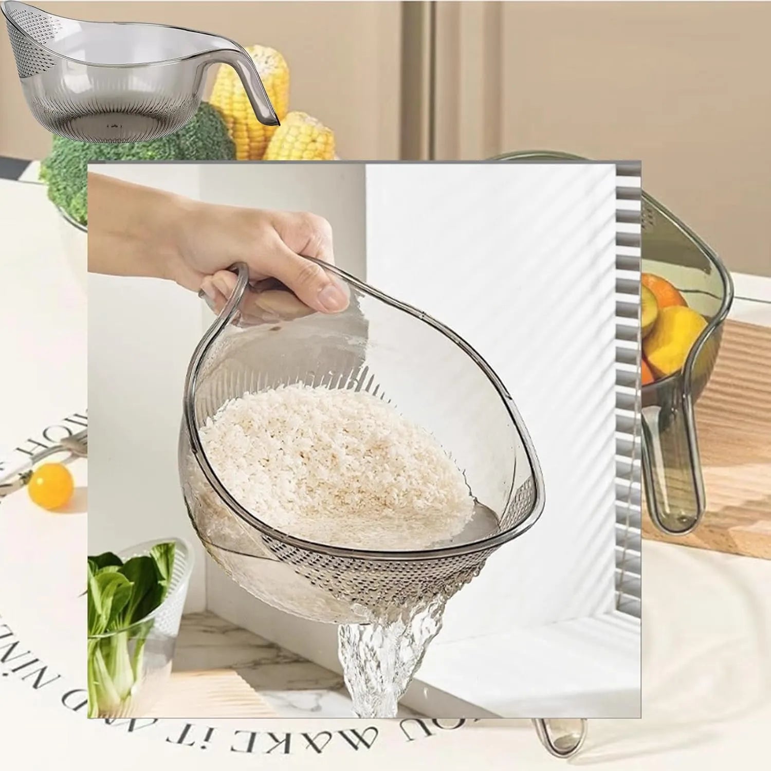 2 PCS 2-In-1 Multifunctional Rice Strainer