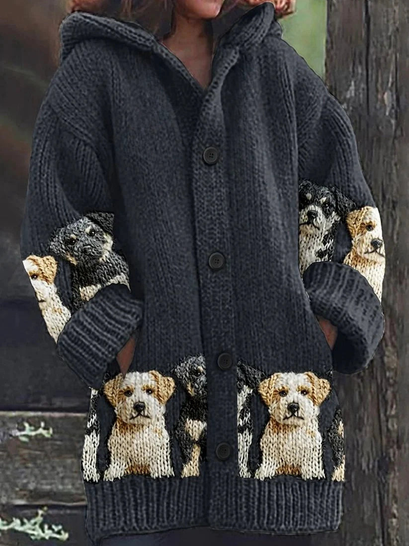 Whimsical Animal Print Button-Up Sweater